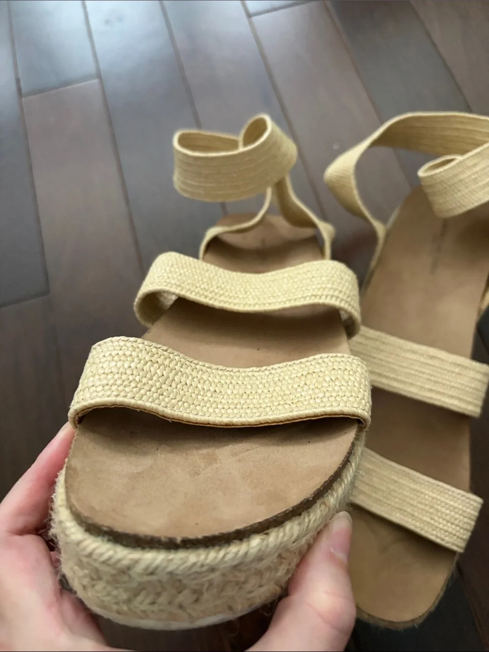 Woven Strap Espadrille Platform Sandal - Beige